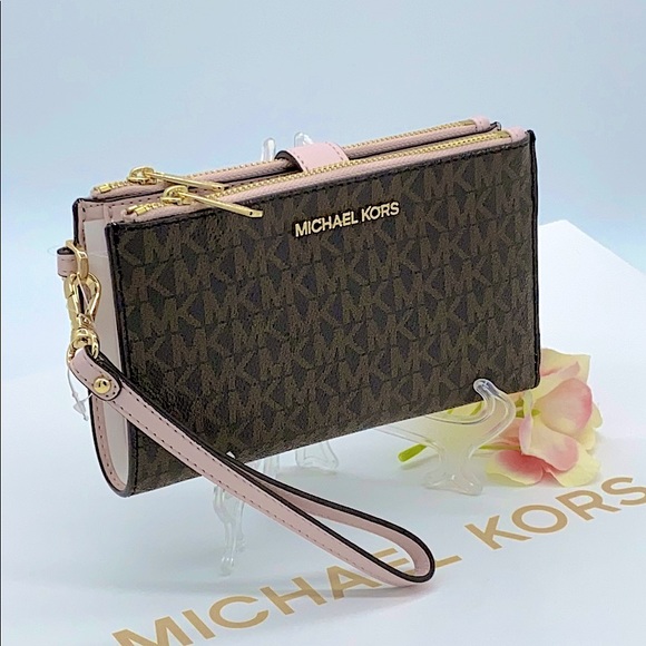 MICHAEL KORS LARGE DOUBLE ZIP WRISTLET BROWN MULTI - Picture 3 of 16